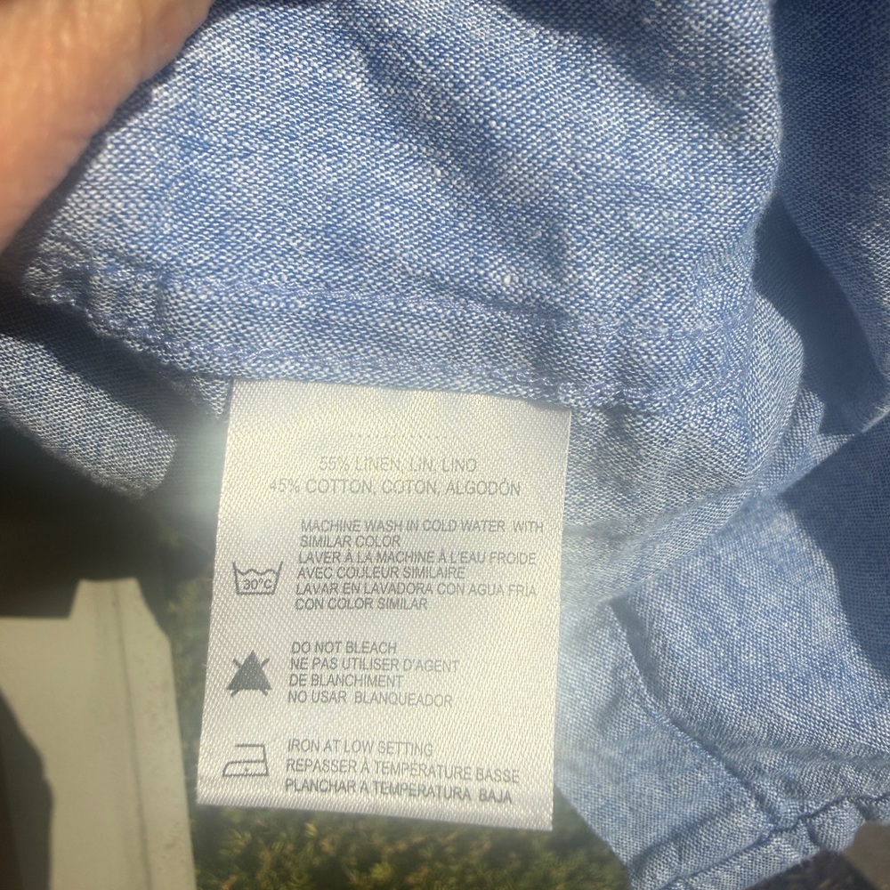 Report Collection Blue Linen Blend Short Sleeve Button Up Shirt Mens M - Picture 4 of 5